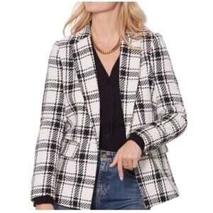 Evereve Womens Plaid single button Blazer XS Black & White Checkered Textured